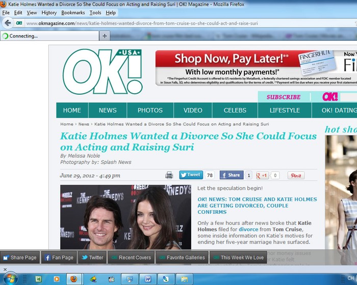 Trang Okmagazine: Katie Holmes muốn chia tay vì cô muốn tập trung vào sự nghiệp và nuôi dạy Suri